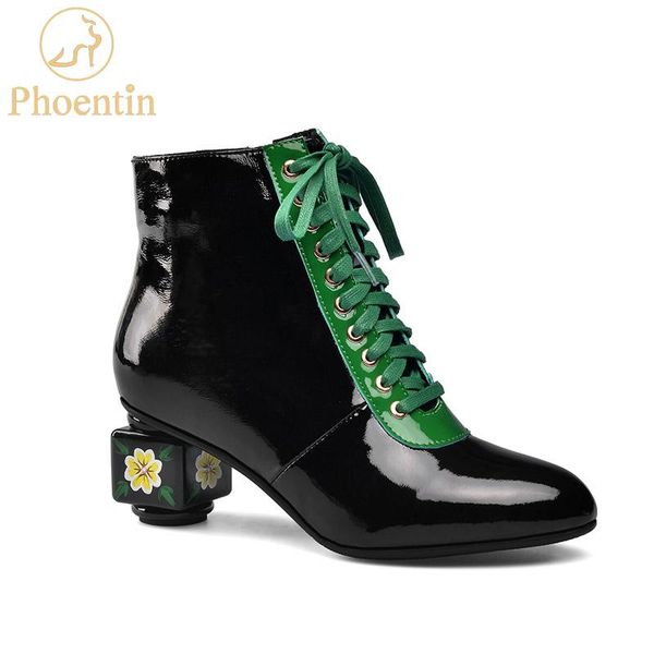 

фентин цветок средний каблуки женские сапоги обувь натуральная кожа 2020 закрывающиеся пешеходные лодыжки с молнией круглый носок смешанные, Black