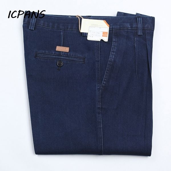 ICPANS Plus Size 30- 42 44 46 Jeans denim per uomo Autunno Classic Vita alta Dritto Jeans elasticizzati blu allentati Uomo 201117