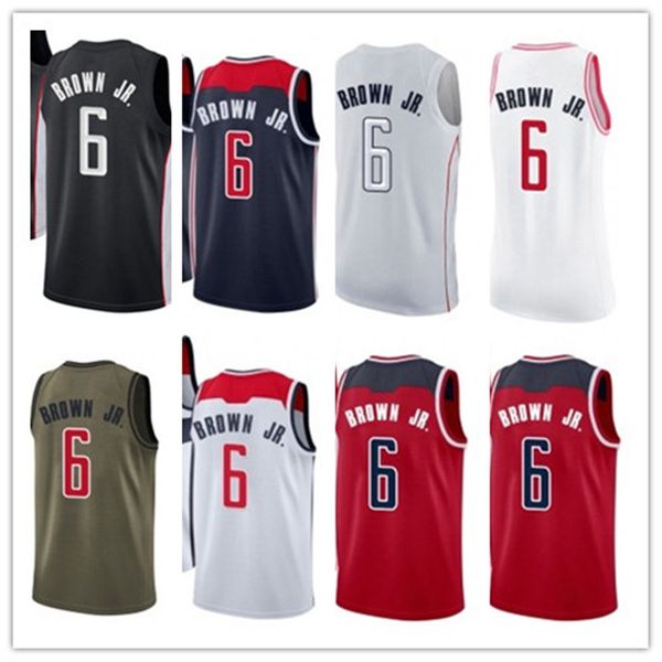 

custom 2021 wizard style jerseys black white green army green 6 troy brown jr basketball jersey ing, Black;red