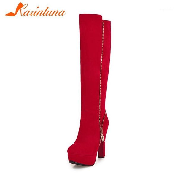 

brand new fashion leiusre women shoes flock spike heels paltform round toe zipper multicolor knee high boots female shoes1, Black