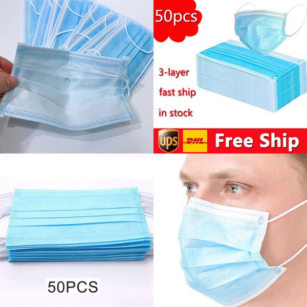 

3-layer dhl 50pcs dustproof pm2.5 safety men women disposable face masksoutlet63am