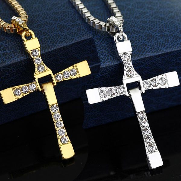 

chains the fast and furious cross pendant necklace celebrity dominic toretto crystal necklaces jewelry for men gifts, Silver