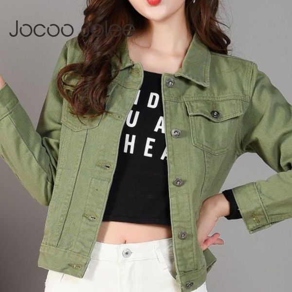 

women's jackets jocoo jolee 2021 women denim short slim jean jacket autumn fashionable basic outerwear black white korean harajuku coat, Black;brown