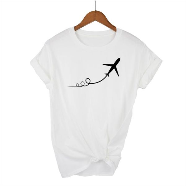 

2021 new airplane taking off print women tshirt cotton casual funny t shirt for lady girl tee hipster tumblr drop ship, White