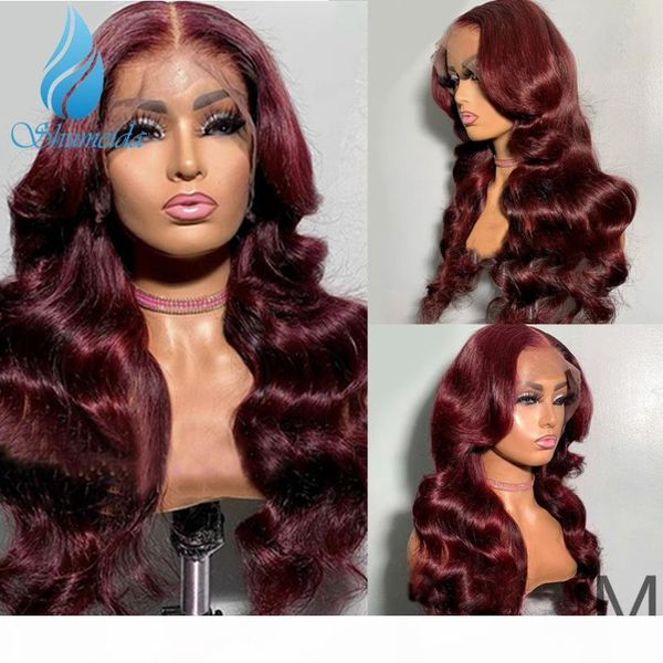 

13*6 lace front wigs red color pre plucked hairline middle ratioperuvian body wave remy human hair wigs for women with baby hair, Black;brown