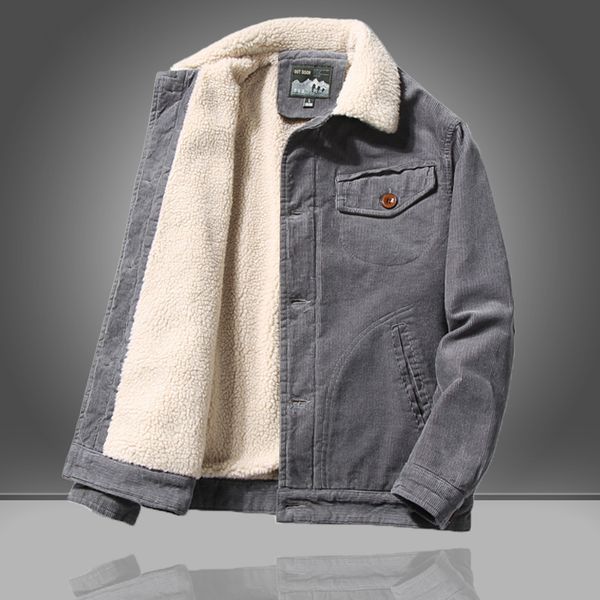 

2021 new men vintage fleece warm corduroy jackets coat thick fur collar winter casual outwear male thermal jacket lapa, Black