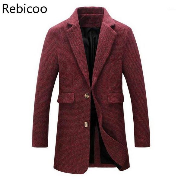 

men's wool & blends autumn winter men's coat fashion boutique solid color casual business long woolen coats jackets1, Black