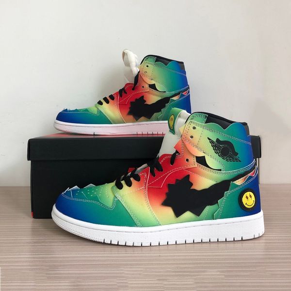 

j balvin x 1 high og mens basketball shoes 1s colores y vibras tie dye multi-color rainbow dc3481-900 mens trainer sneakers 5.5-12, White;red