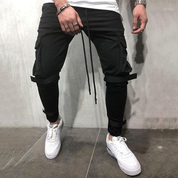 

men casual sports pants 2020 new fashion men's jeans long cargo pants work casual trousers jeans retro solid color slim, Blue