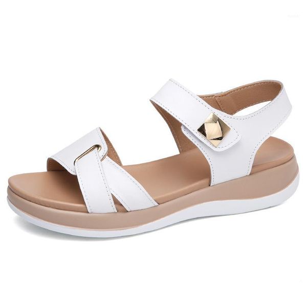 

women female ladies mother genuine leather shoes sandals flats soft hook loop korean bling summer beach nm-1003-1summer low1, Black