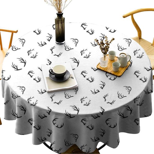 

round table cover spillproof tablecloth deer horns pattern barbed bone winter modern simple minimalistic artwork