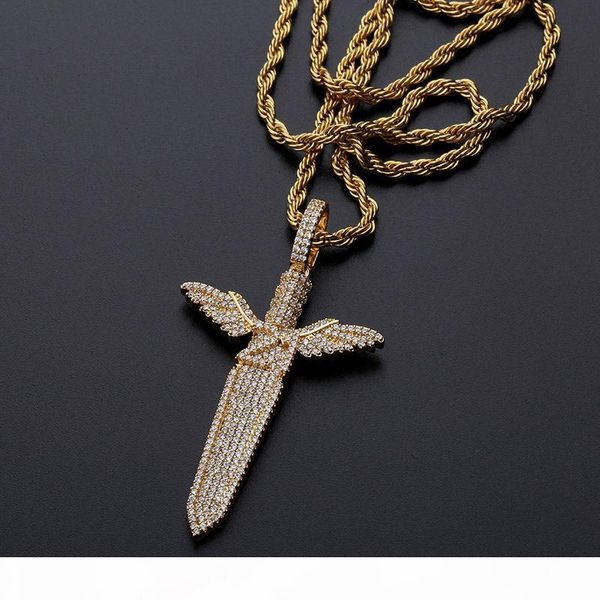 

hip hop jewelry iced out pendant mens bling diamond angel sword luxury designer necklace gold chain hiphop rapper accessories fashion charms, Silver