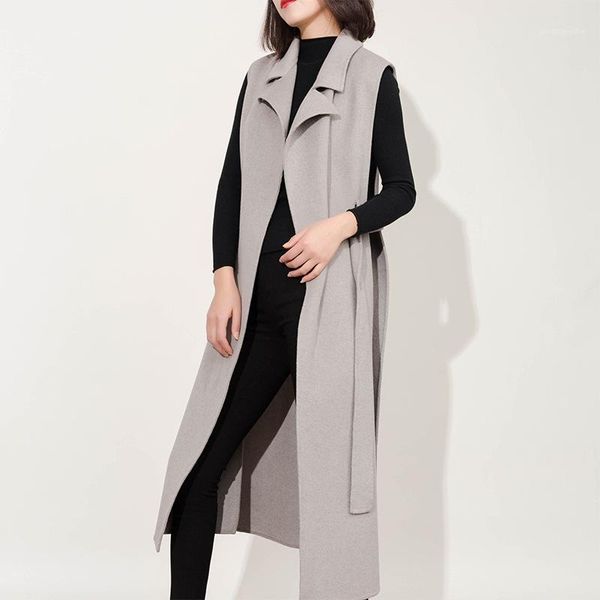 

cashmere belt vest women new fashion elegant wool waistcoat female double side sleeveless overcoat abrigos lx19391, Black;white