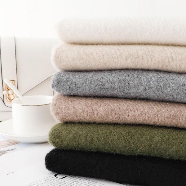 

knitted pullover female soft natural wool goat warm plus size solid color autumn winter 100% cashmere sweater women, White;black