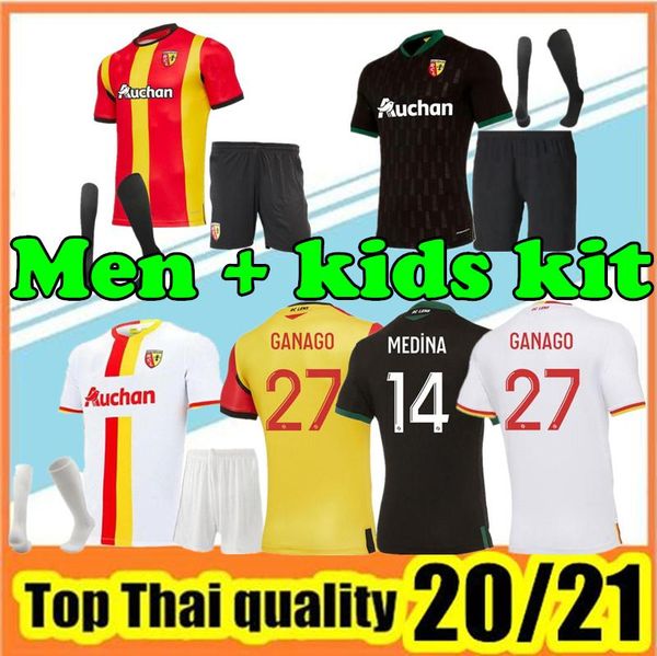 

20 21 rc lens soccer jersey 2020 2021 fofana ganago kakuta gradit fortes perez home away third men football shirt kids soccer jersey, Black;yellow