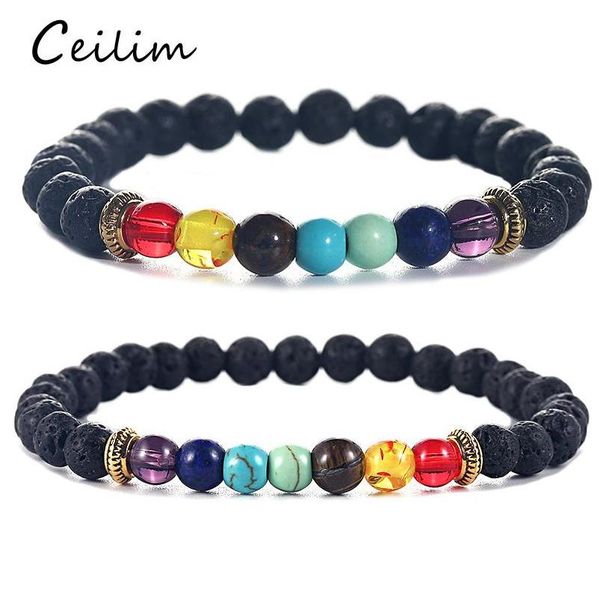 

fashion natural black lava stone beads bracelet 6mm volcanic stone essential oil diffuser 7 chakras yaga bead brac sqczvh beauty888
