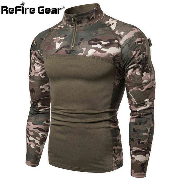 Refire a engrenagem Camo manga comprida tática t - shirts homens Swat Soldiers Combate militar T Shirt Exército Airsoft Paintball Slim Hunt Camisas G1229