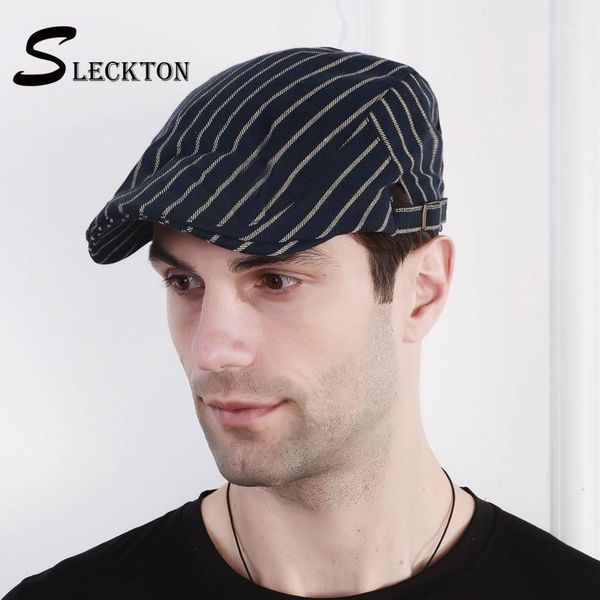 

sleckton flat cap for men stripe berets summer casual cotton herringbone newsboy cap peaky blinders gatsby baker boy hats caps1, Blue;gray