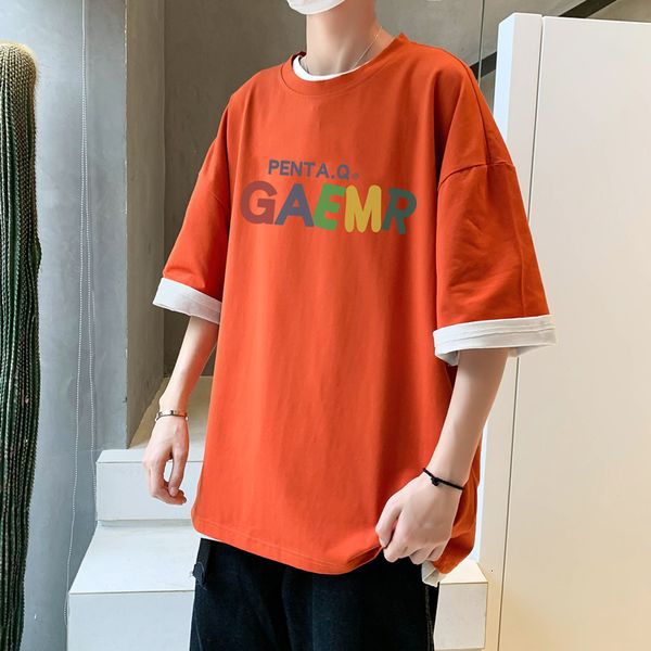 

summer short men's korean fashion simple t-shirt half sleeve loose casual versatile 5-sleeve, White;black