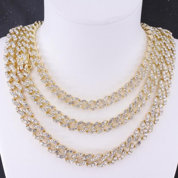 

chokers cute tiny size 8mm 10mm women choker necklace 12mm hip hop iced out miami cuban link chain bling crystal gold color men jewelry, Golden;silver