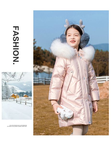 

children winter jackets girl's down jacket 2020 new children winter outerwear warm windproof real fur collar children clothing 5-12y, Blue;gray