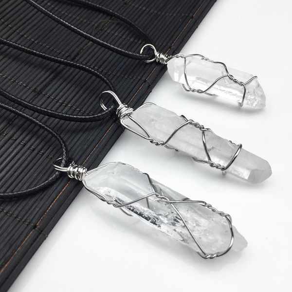 

natural stone quartz necklaces pendants handmade wire wrapped white crystal pendant pendulum healing reiki jewellery acc qylepg, Black