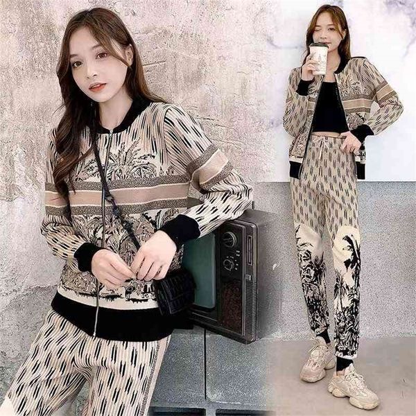 

autumn new product home ink style zipper coat harlan pants suit women, White;black