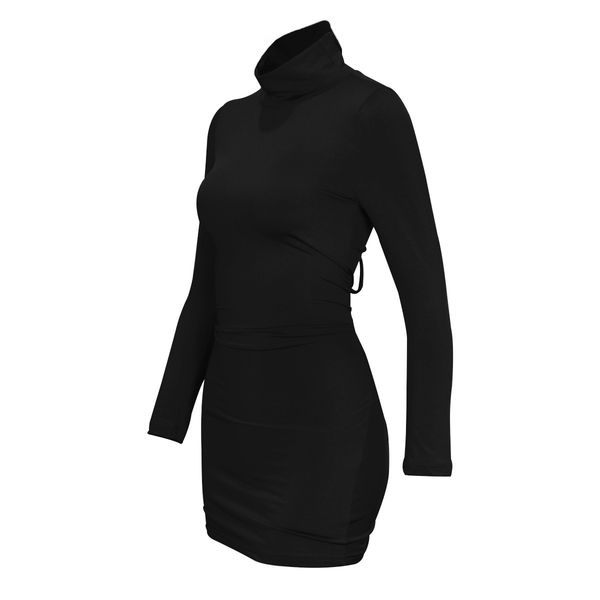 

womens fashion dressladies dress high collar backless strap skirt ih5j, Black;gray