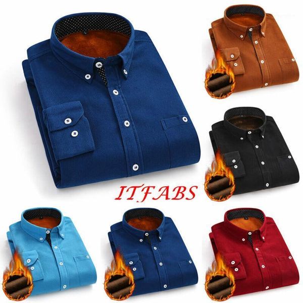 

men's plus velvet padded corduroy shirt turn down collar single breasted pockets casual winter warm male long sleeve shirt1, White;black
