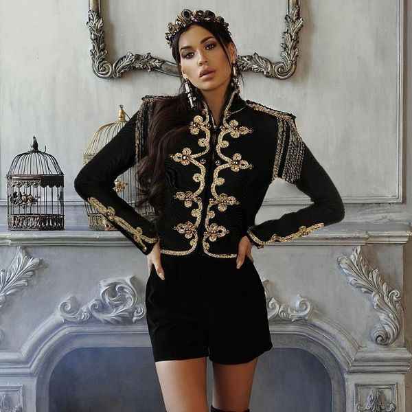 

2020 new fashion bodycon women jacket long sleeve stand casual button zipper black night club celebrity party coat women, Black;brown