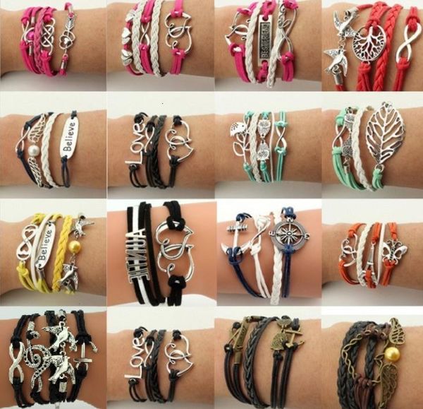 

diy charm fashion cute infinity silver pick style leather bracelets woven hand rope bracelet jewelry, Golden;silver