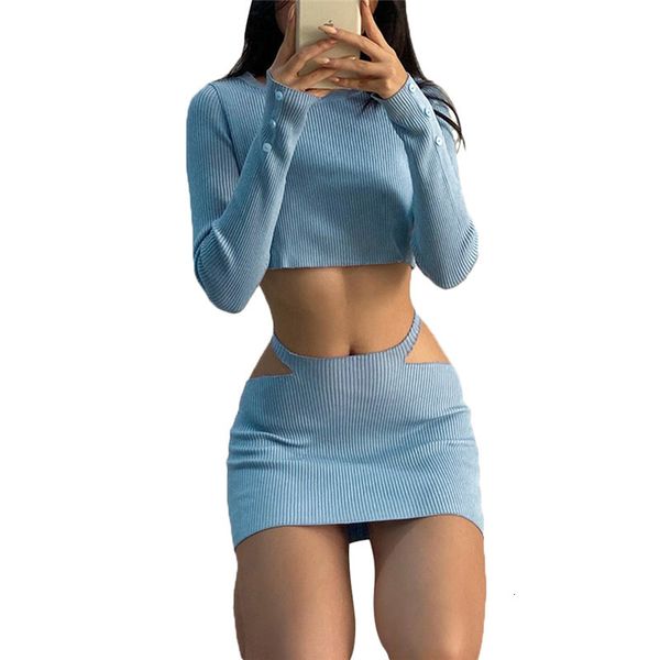 

women's long sleeve short suit fashion solid color exposed navel pullover and hollow high-waist skirt female clothing, White;black