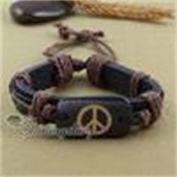 

peace sign genuine leather bracelets jewelry adjustable for men and women unisex