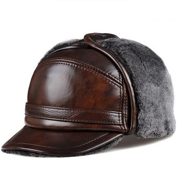 

ry0201 male winter warm ear protection bomber hat man genuine leather faux fur inside black/brown ultra large size 54-62cm caps t200103, Blue;gray