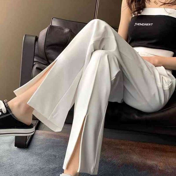 

[ewq] korea chic casual trend women solid high waist zipper loose fashion split wide leg suit trousers autumn 16e1683, Black;white