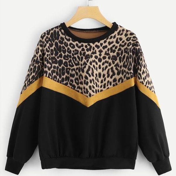 Leopard Hoodies für Frauen O Hals Langarm Herbst Frühling Lose Pullover Weibliche Casual Tops Kleidung 201103