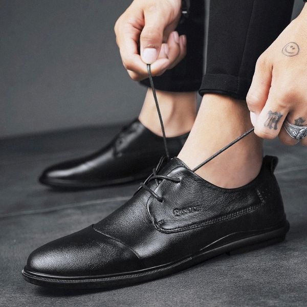 

men shoes slace up black men casual shoes business dress office business genuine leather shoes men outdoor black footwear #kb6l
