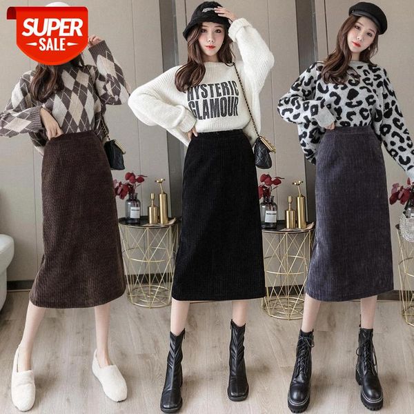 

jxmyy half-length skirt women's 2020 autumn and winter wear new corduroy high waist lazy style hip skirt mid-length #9w2m, White;black