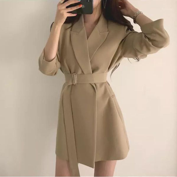 

women's suits & blazers vintage women blazer coats elegant office ladies lace up belt female full sleeve jacket 2021 autumn winter casu, White;black