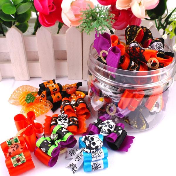 

20pcs pet cat dog hair bows with rubber bands dog hair accessories halloween grooming pet headwear for puppy yorkshire wmtwhx