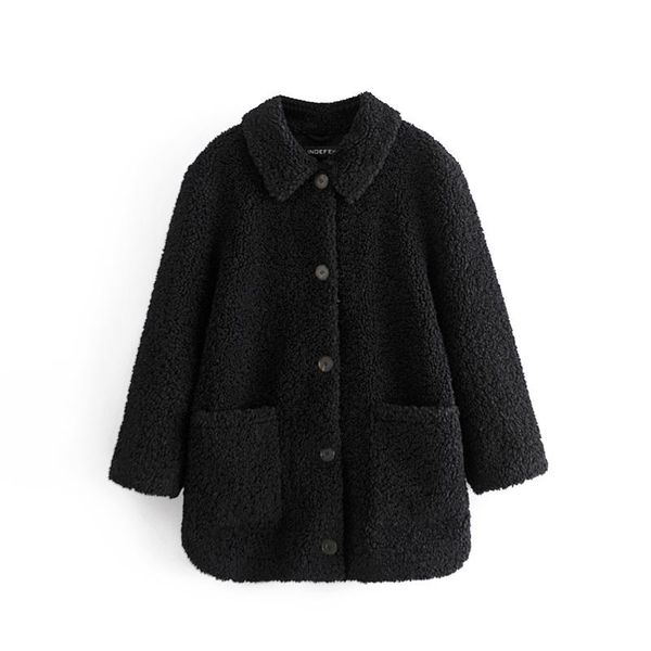 

women's wool & blends winte woollen coat ladies cashmere lapel long sleeve cardigan slimming fashion clothes, Black