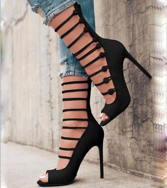 

women sandals pumps peep toe zip zapatos mujer ladies cut out shoes woman chaussure thin high heels nightclub rome f181668, Black