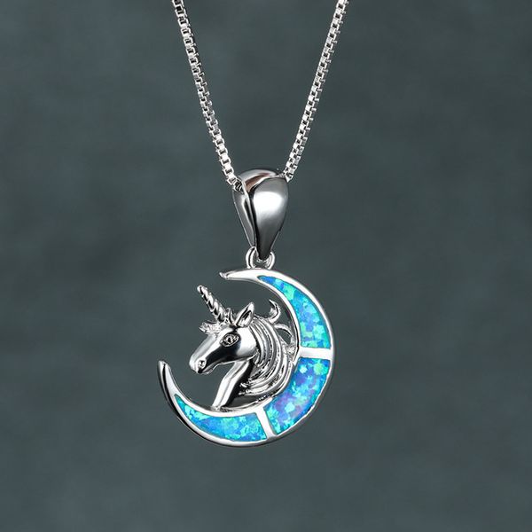

factory outlet opal unicorn crescent necklace, Silver