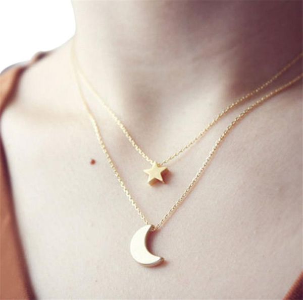 

мода женщины слоистые ожерелья ожерелья подвески винтаж лунный звездный колье ожерелье, Silver
