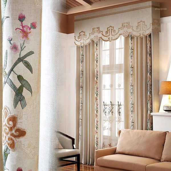 

embroidered curtains curtains for living room chinese style floor-to-ceiling bedroom windows cotton linen high-grade customize1