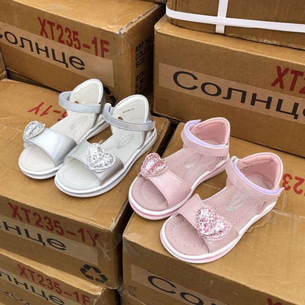 

summer new 2020 russian single love sequin velcro children's sandals, Black;red