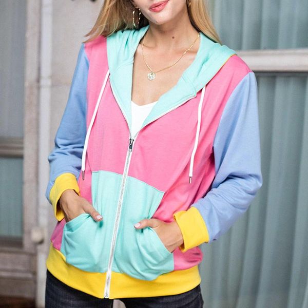 

fashion women loose casual streetwear hoodies long sleeve pacthwork pocket zipper hooded sweatshirts chaqueta mujer#g3, Black