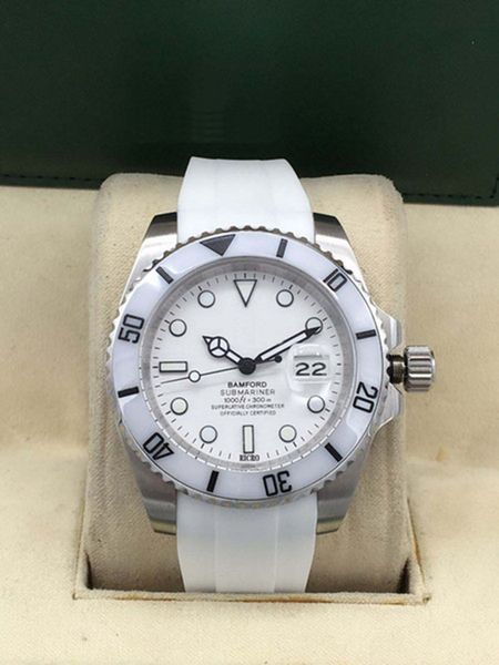 

new watch, men's watch, men's stainless steel case with ceramic ring, 10 color rubber strap, Slivery;brown