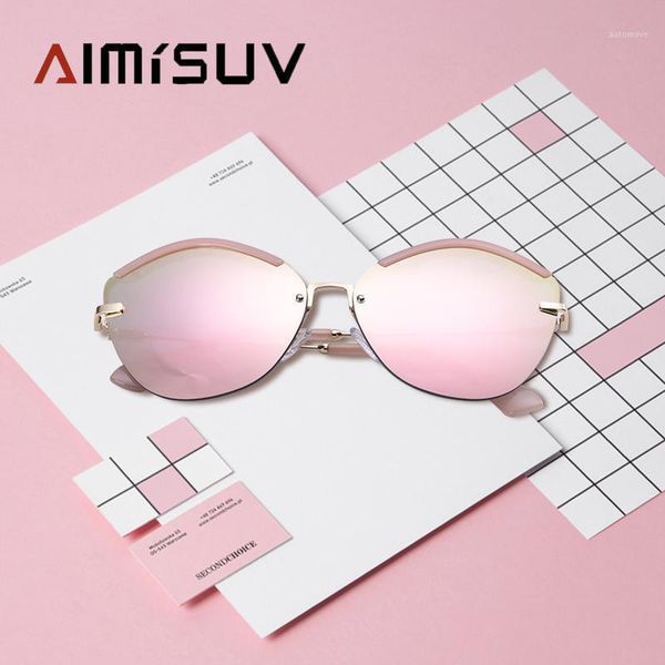

aimisuv retro designer sunglasses women vintage cat eye glasses femal mirror half frame shades uv4001, White;black