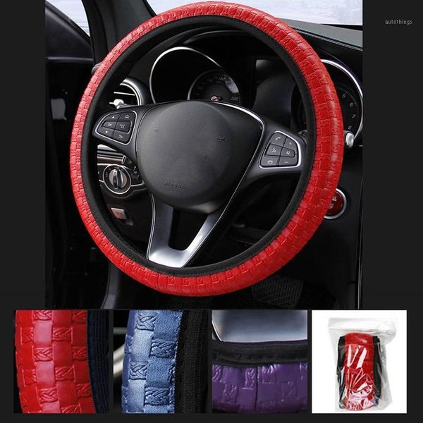 

installing easily anti-slip steering wheel cover protector woven leather elastic without inner ring car steering wheel cover1